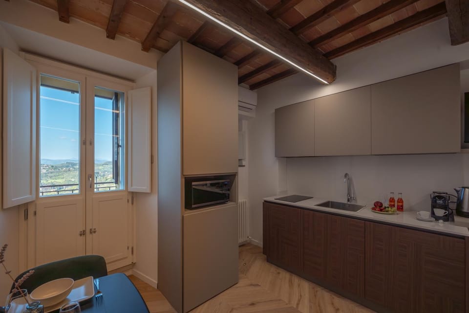 Kitchen or kitchenette, Photo of the whole room, Dining area, City view, Mountain view, oven, stove
