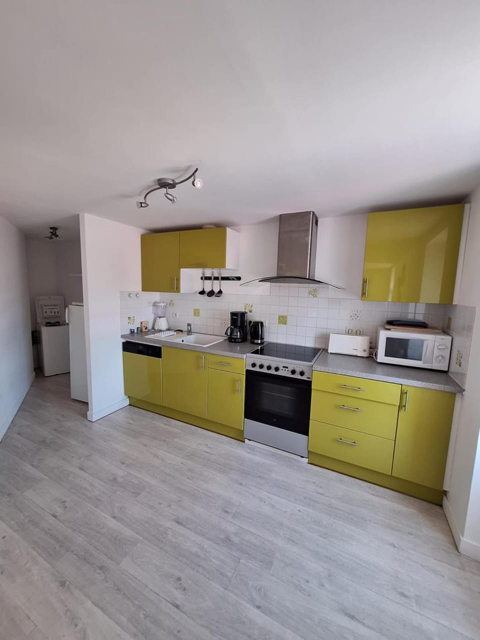 Kitchen or kitchenette, dishwasher, oven, stove