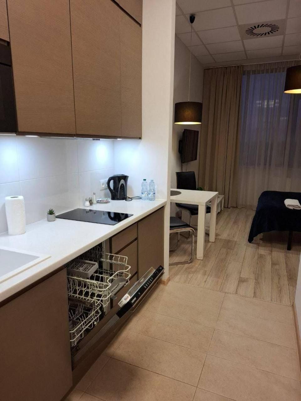 Kitchen or kitchenette, stove