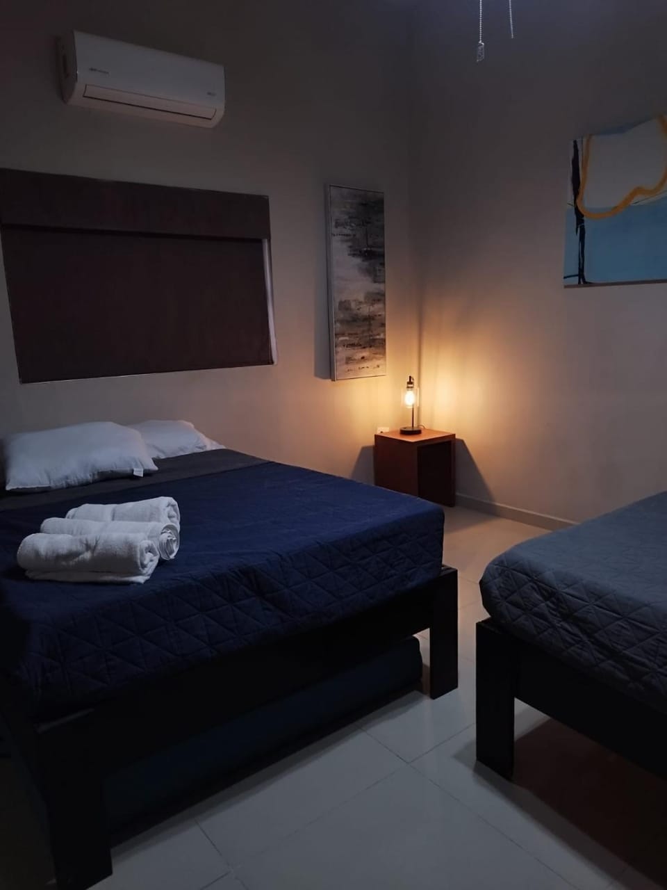 Bed, Photo of the whole room, Bedroom, towels, air conditioner