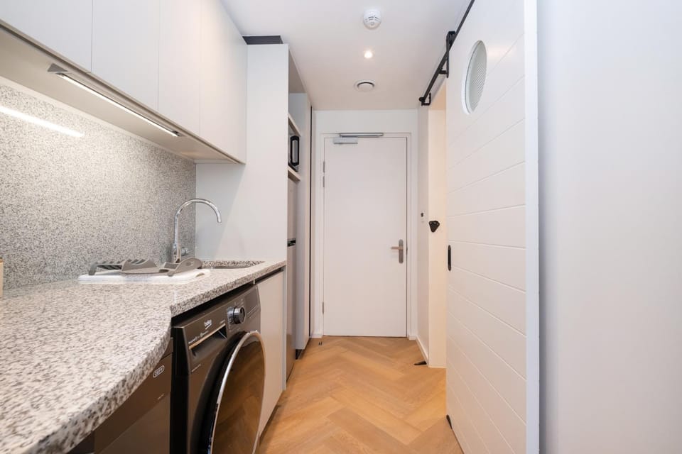 Kitchen or kitchenette, dishwasher, washing machine