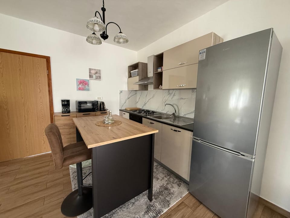 Kitchen or kitchenette, stove