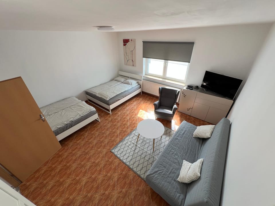 Communal lounge/ TV room, Bed, TV and multimedia, Living room, Photo of the whole room, Seating area, Evening entertainment, Bedroom