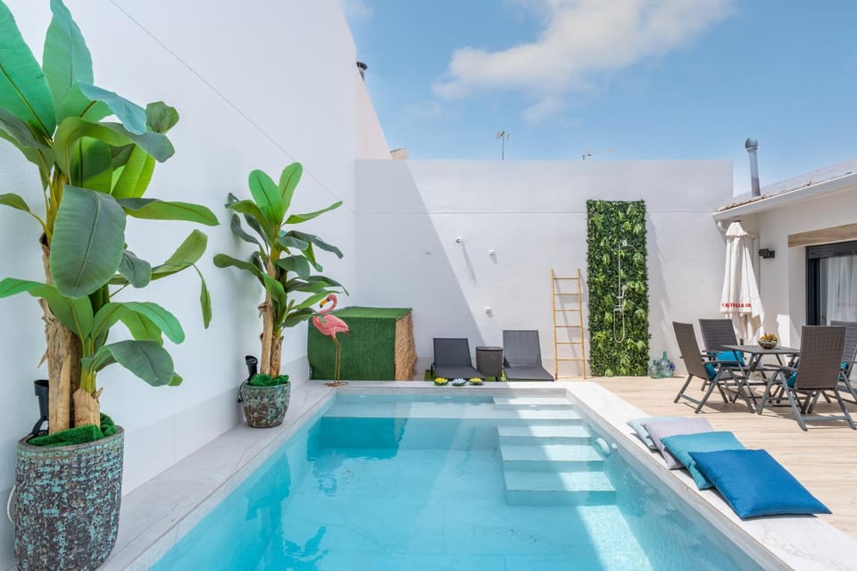 Property building, Living room, Swimming pool