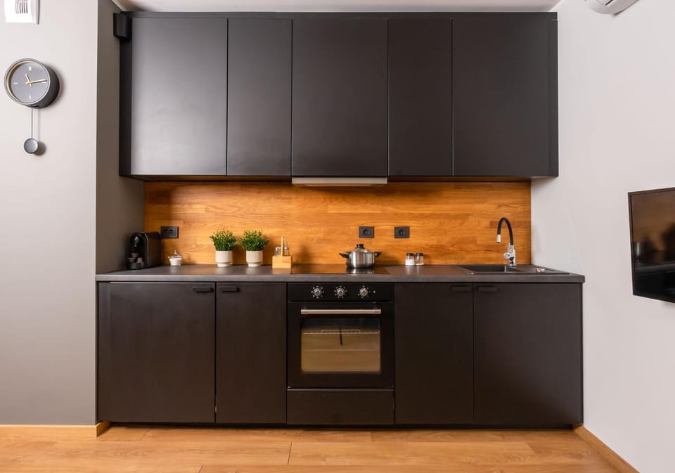 Kitchen or kitchenette, stove