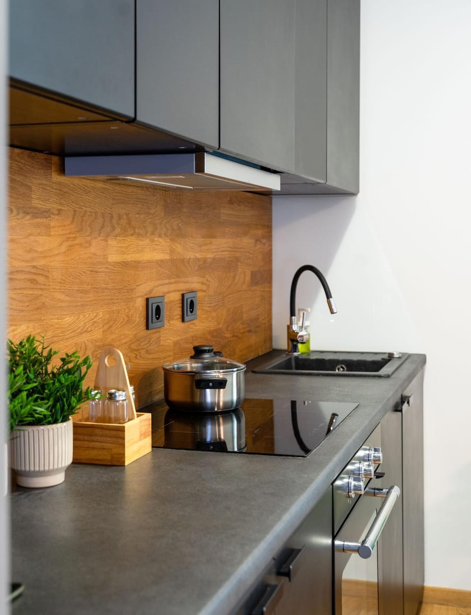 Kitchen or kitchenette, stove