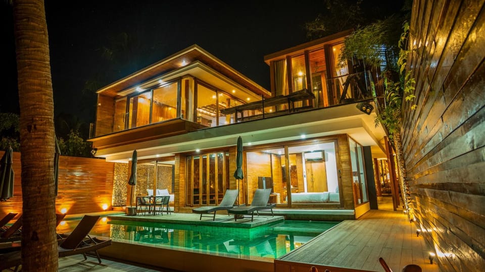 Property building, Night, Swimming pool