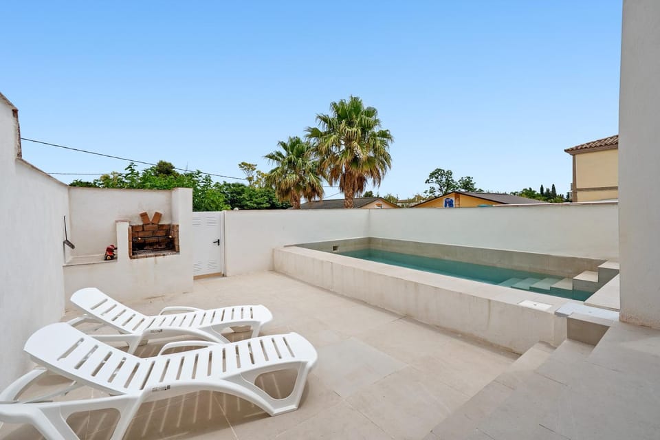 Property building, Living room, Swimming pool