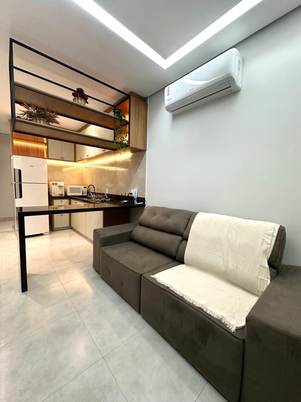Living room, kitchen, air conditioner