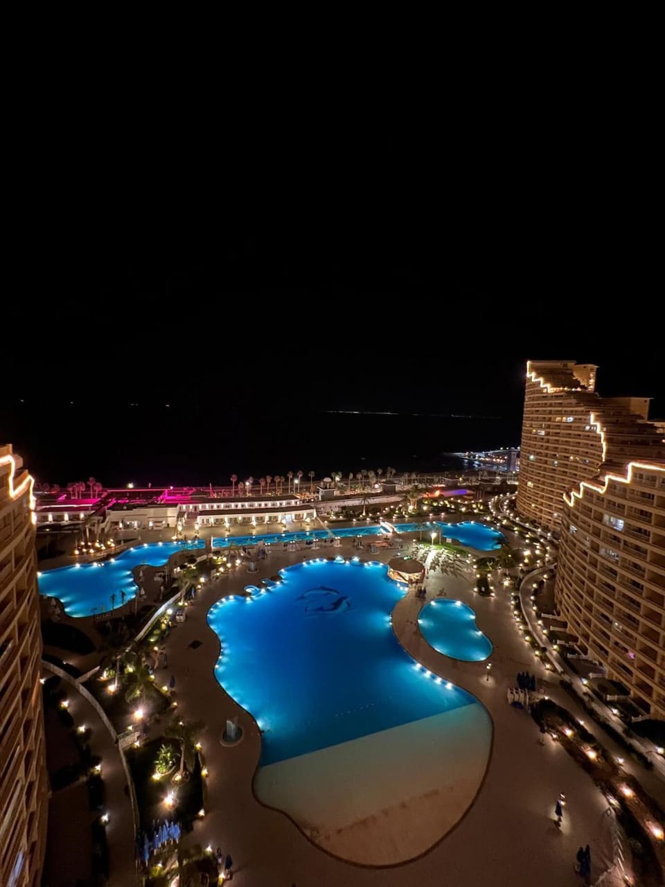 Property building, Night, City view, Pool view