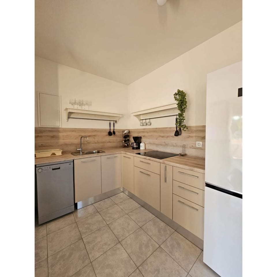Kitchen or kitchenette, dishwasher, stove