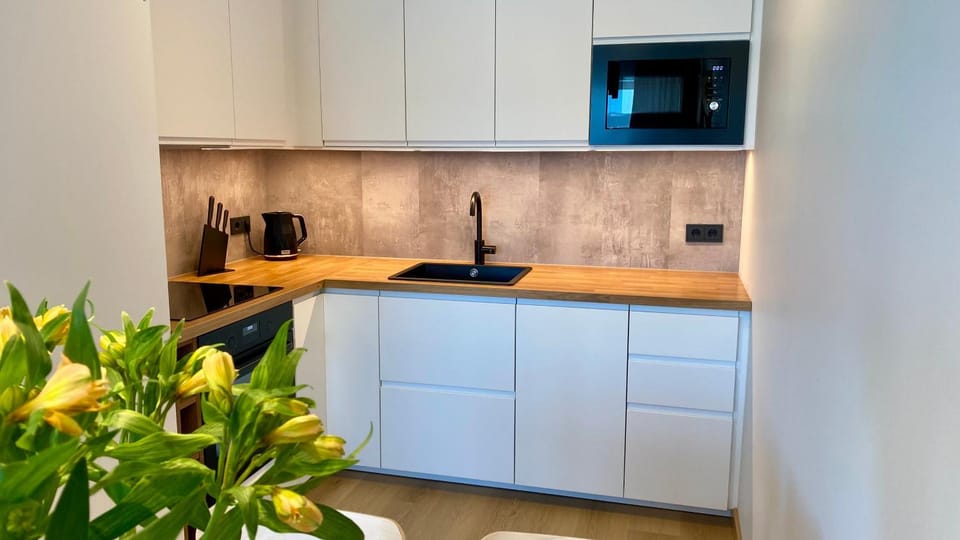Kitchen or kitchenette, dishwasher, microwave, stove