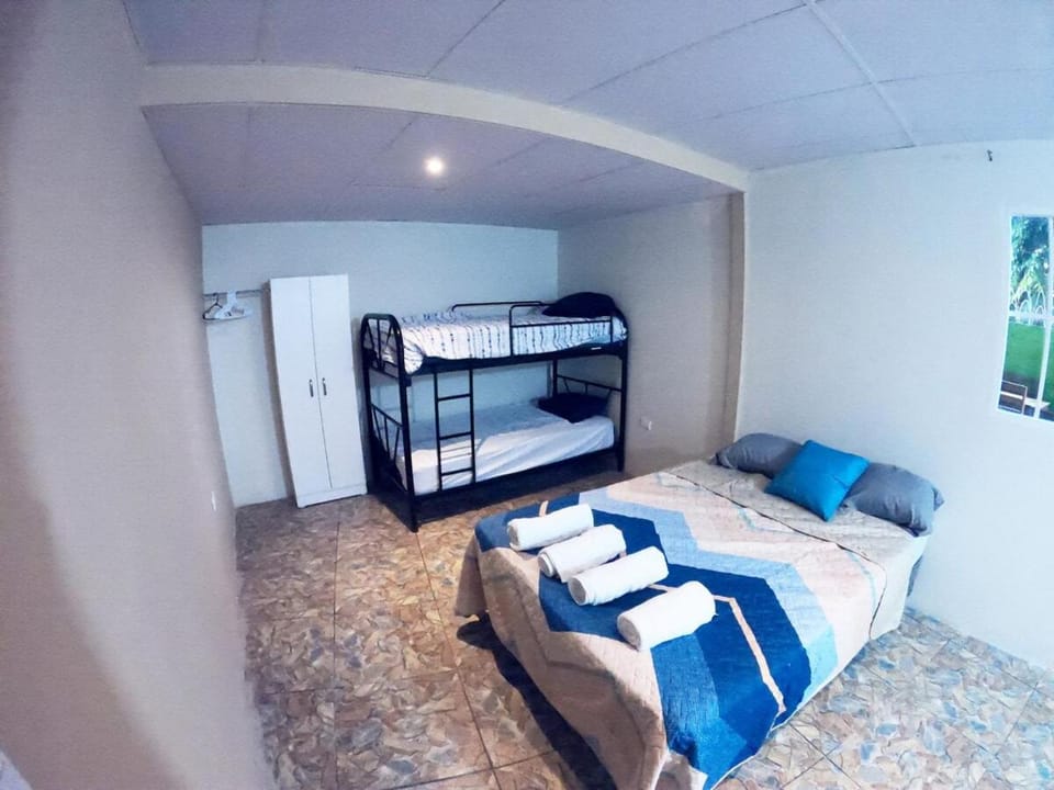 Bed, bunk bed, towels, wardrobe