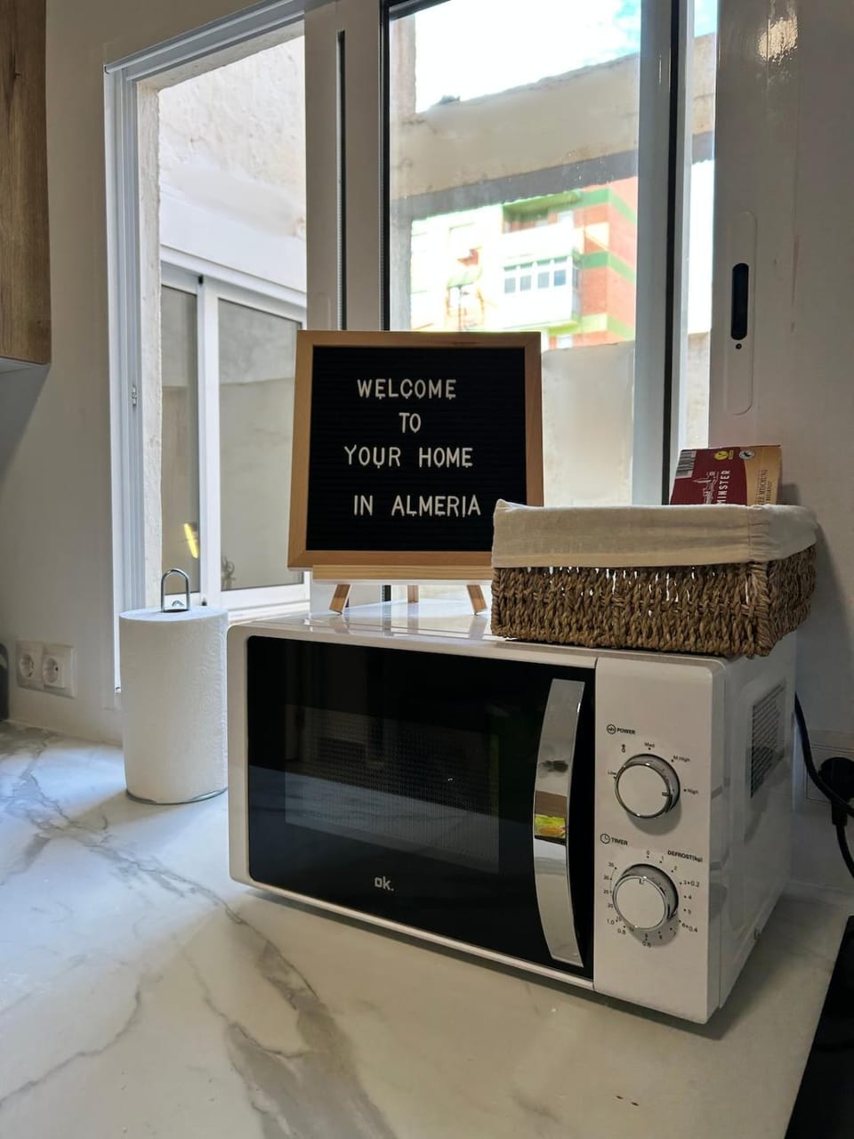 Kitchen or kitchenette, microwave