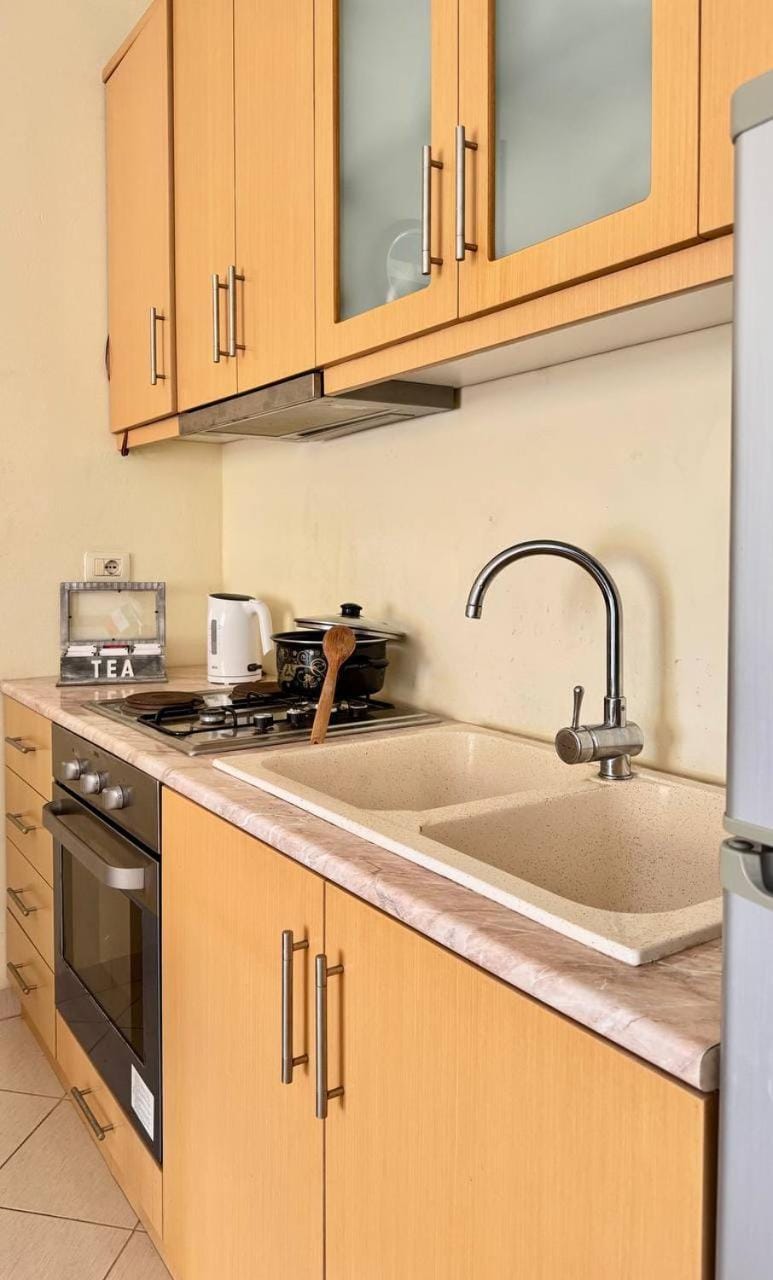 Kitchen or kitchenette, stove
