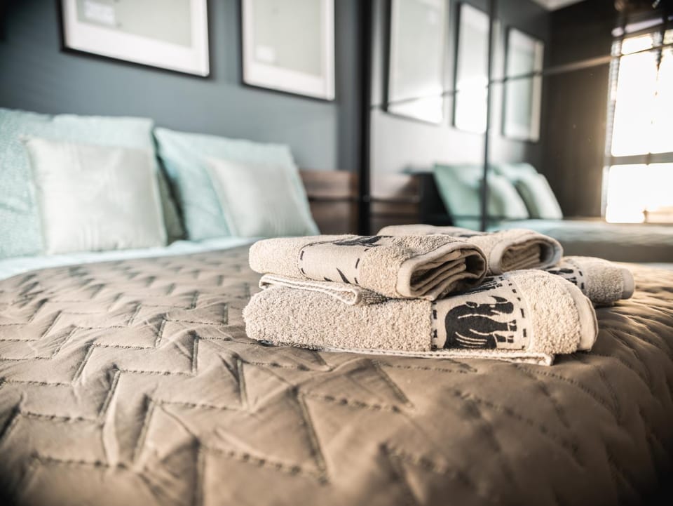 Bed, Photo of the whole room, Bedroom, towels