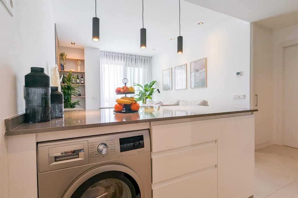 Kitchen or kitchenette, washing machine