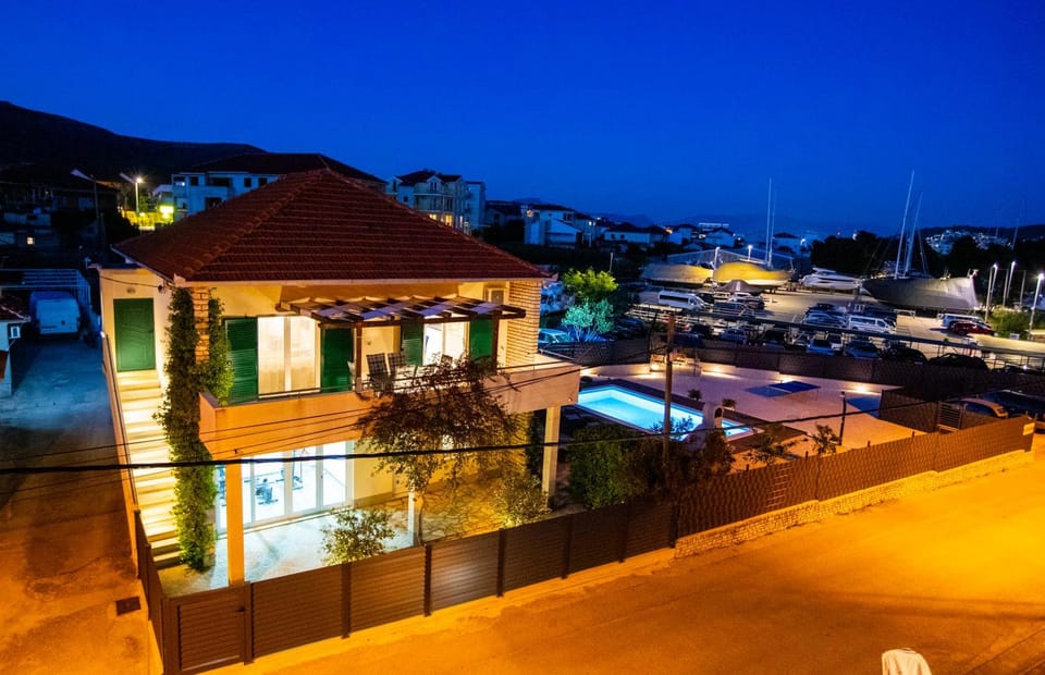 Property building, Night, Swimming pool