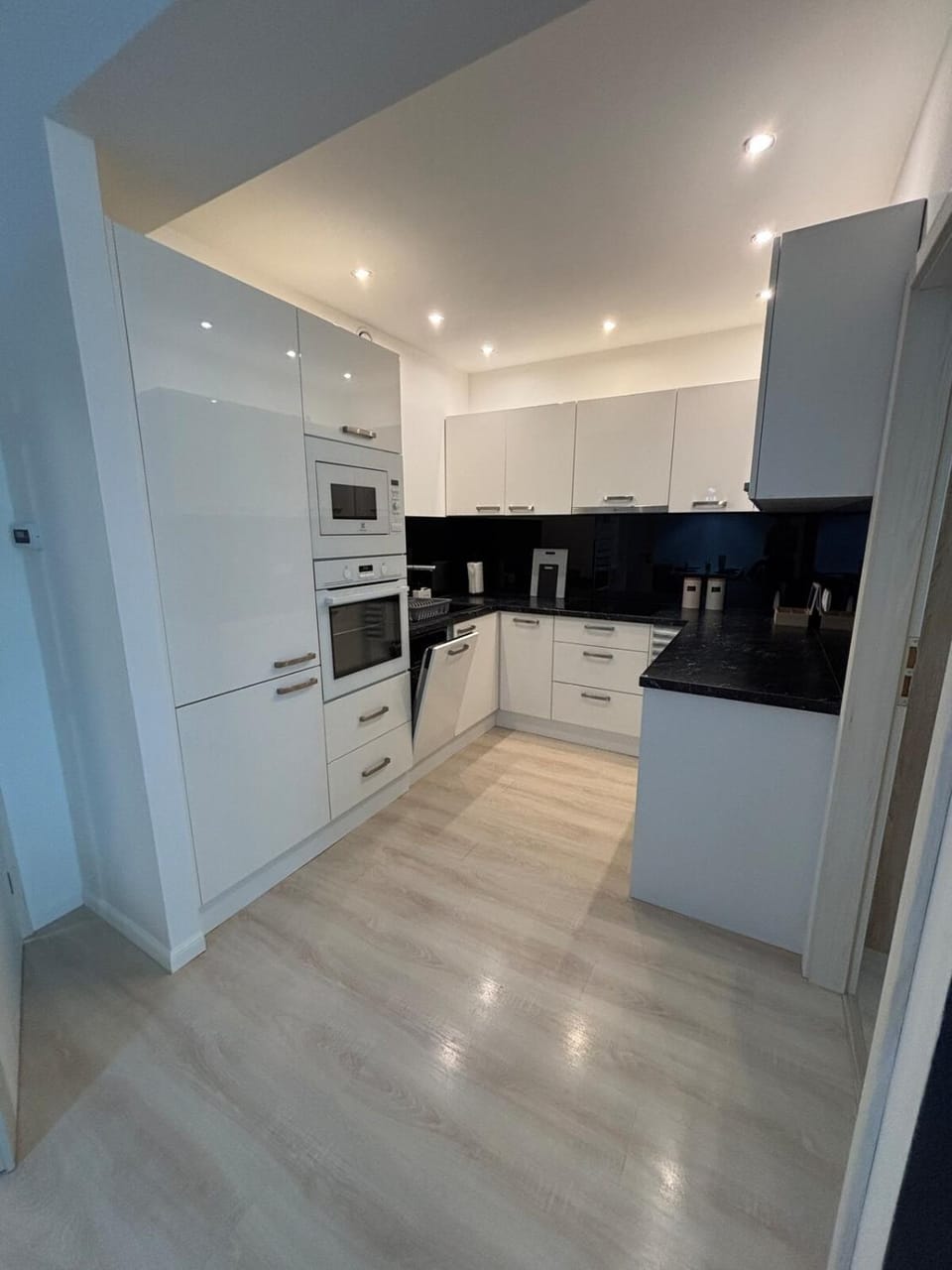 Kitchen or kitchenette, dishwasher, oven, stove