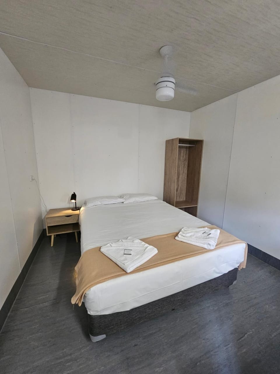 Bed, wardrobe