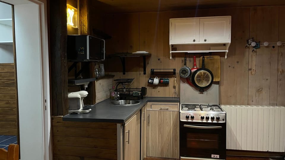Kitchen or kitchenette, stove