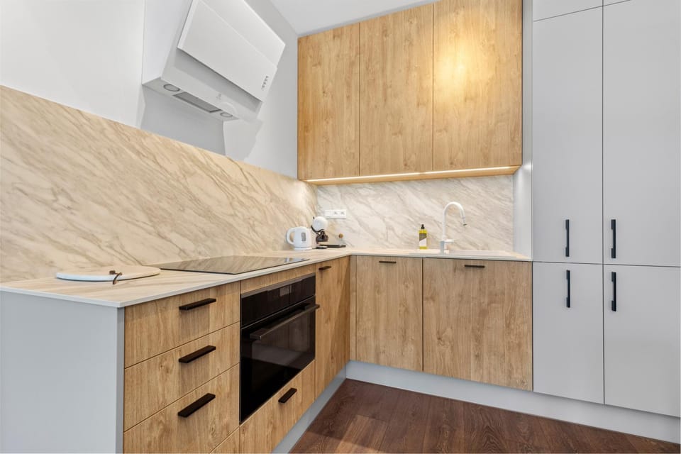 Kitchen or kitchenette, stove
