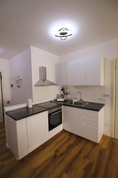Kitchen or kitchenette, stove