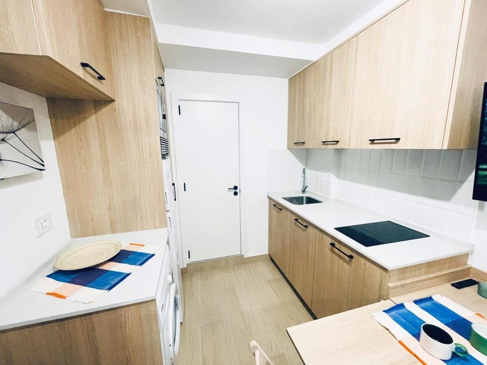 Kitchen or kitchenette, stove
