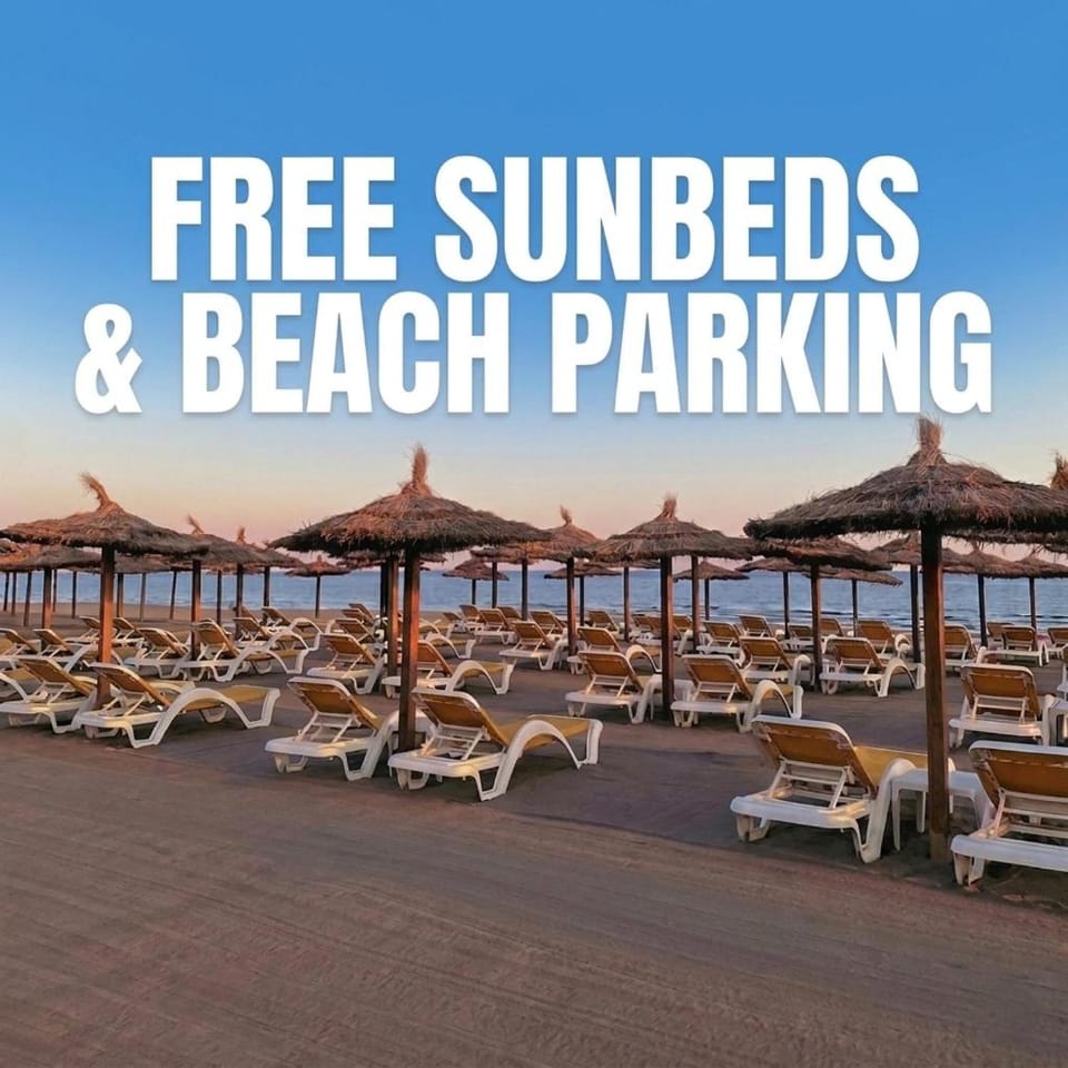 Day, Natural landscape, Beach, Text overlay, sunbed