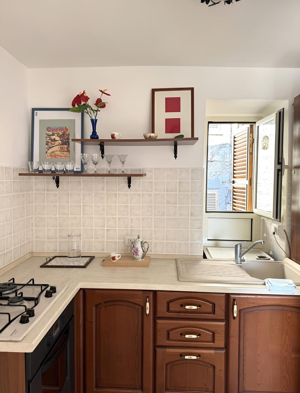 Kitchen or kitchenette, stove