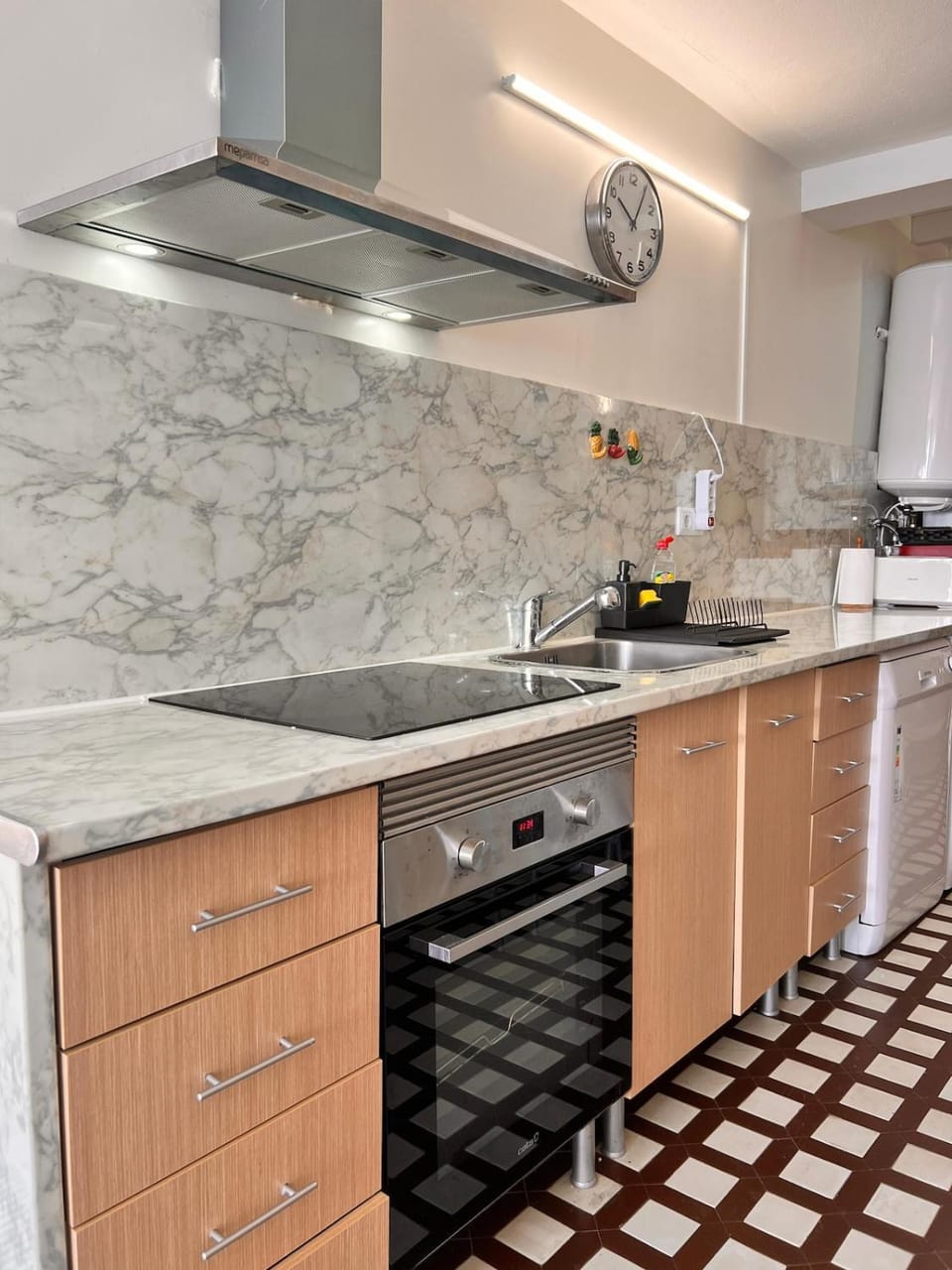 Kitchen or kitchenette, stove