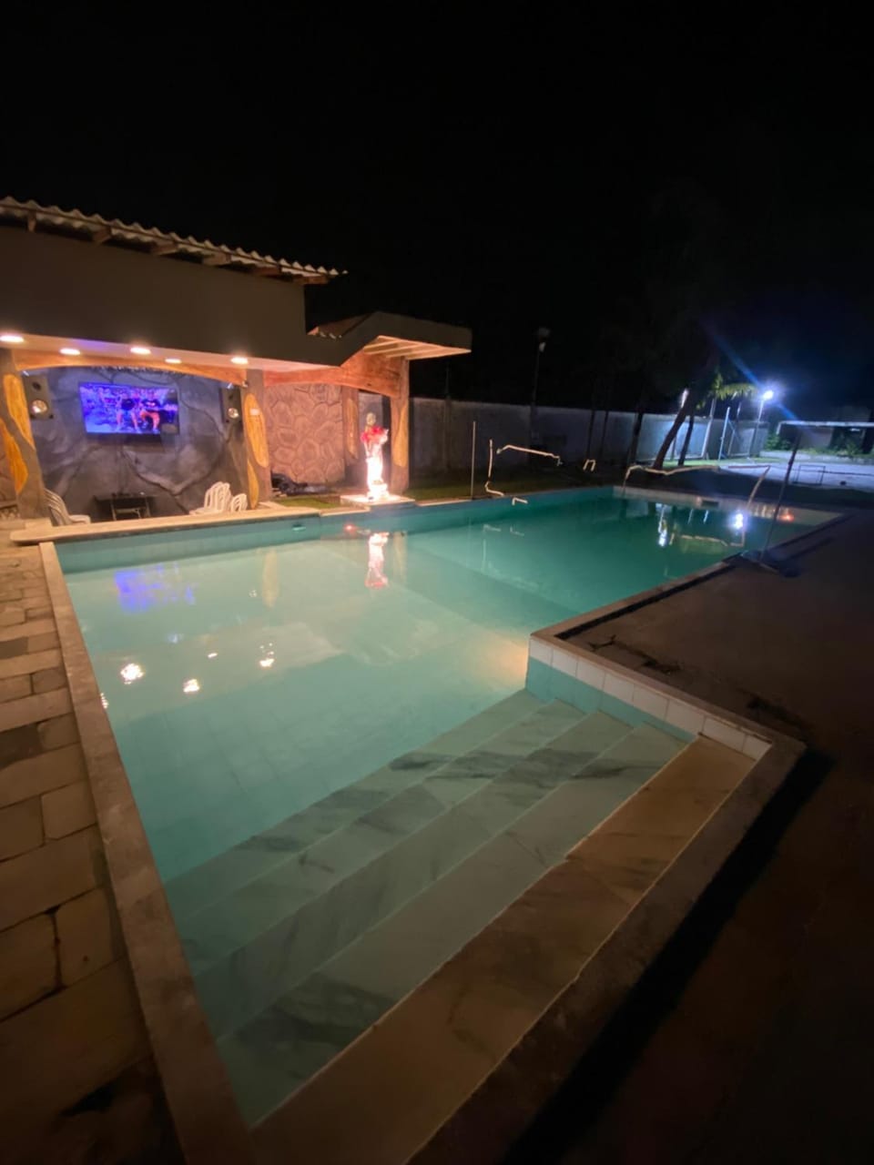 Night, Pool view, Swimming pool