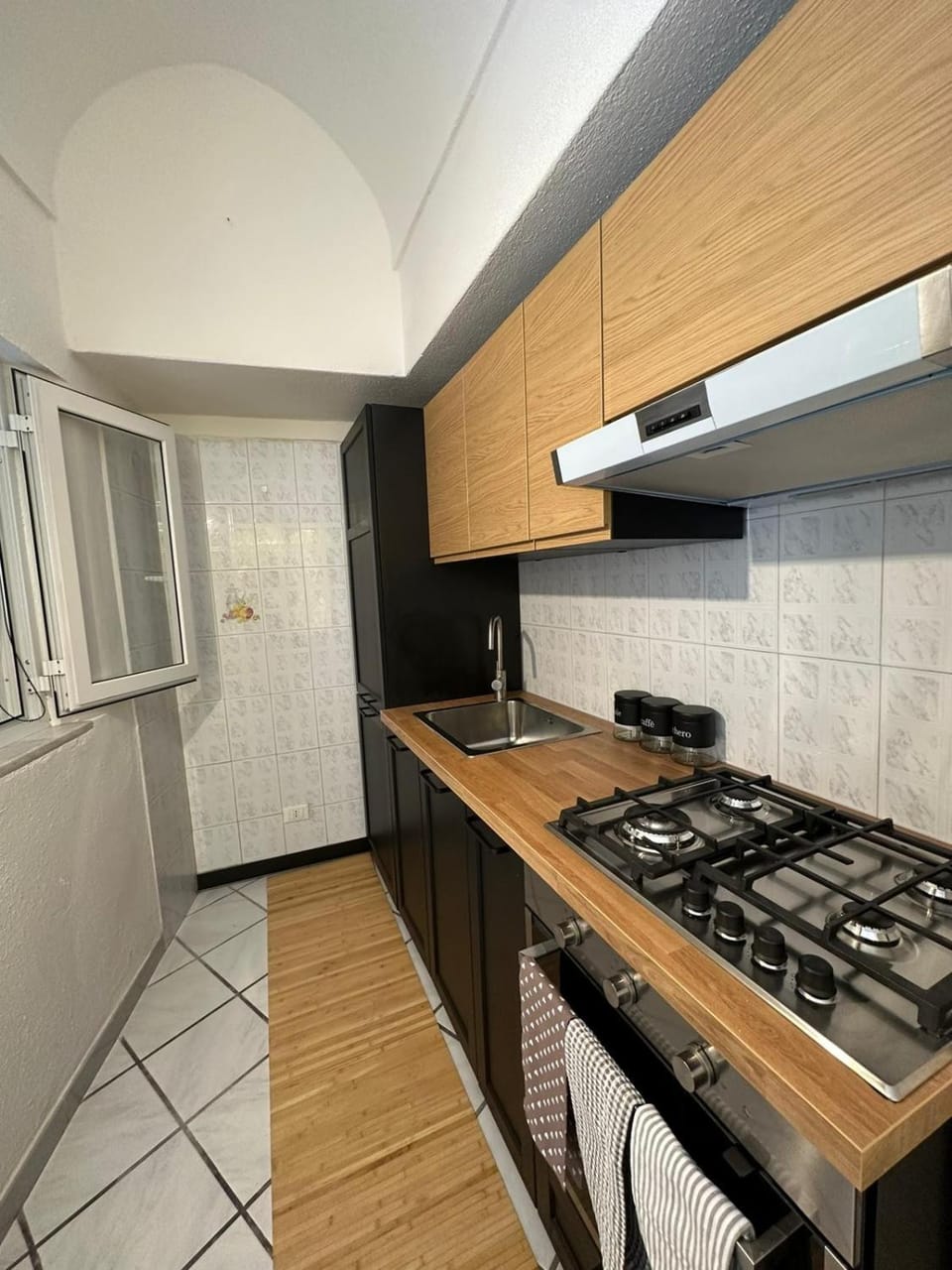 Kitchen or kitchenette, stove