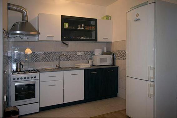 Kitchen or kitchenette, stove
