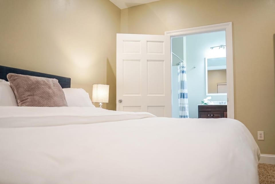 Shower, Bed, Bathroom, Bedroom