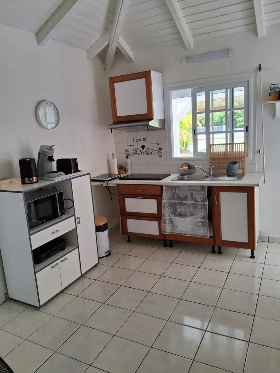 Kitchen or kitchenette, stove, toaster
