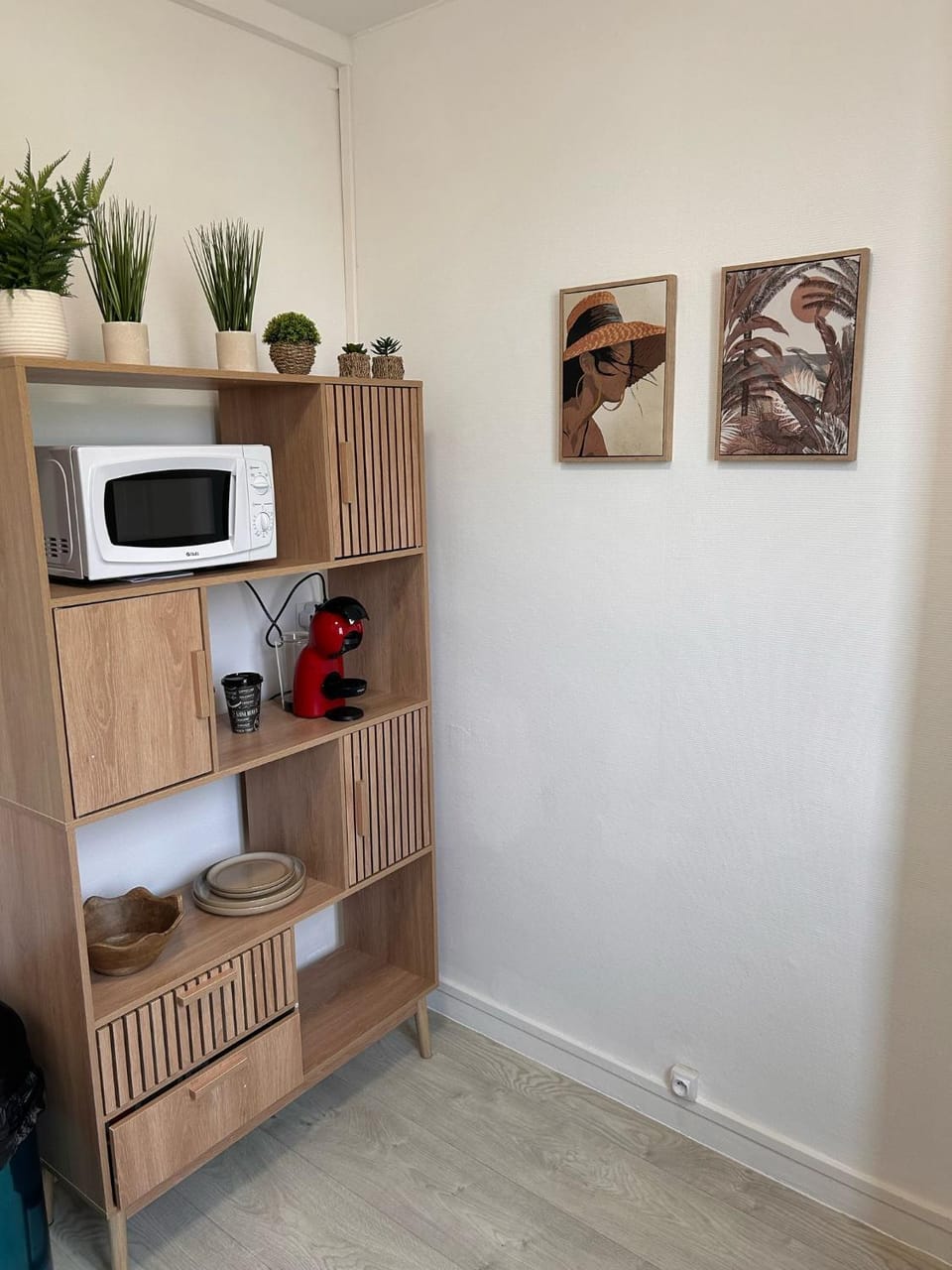 Kitchen or kitchenette, microwave