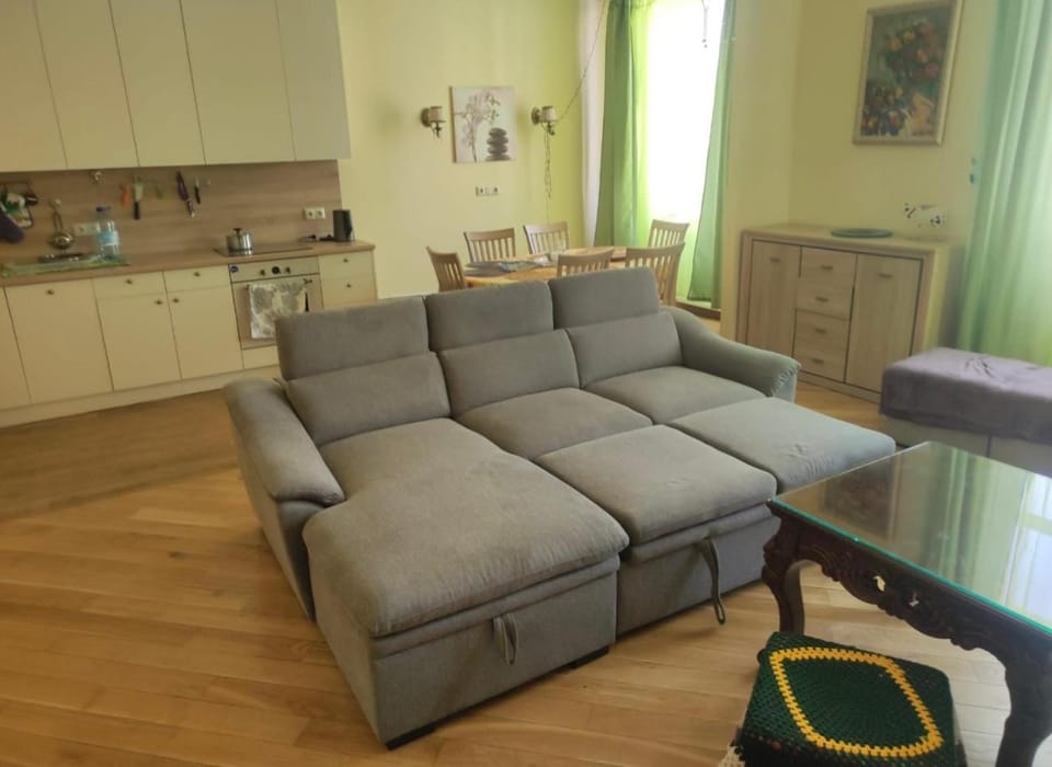 Kitchen or kitchenette, Living room, Seating area, Dining area