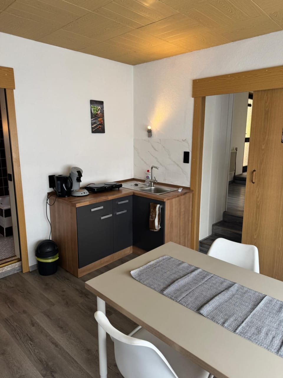 Kitchen or kitchenette, stove