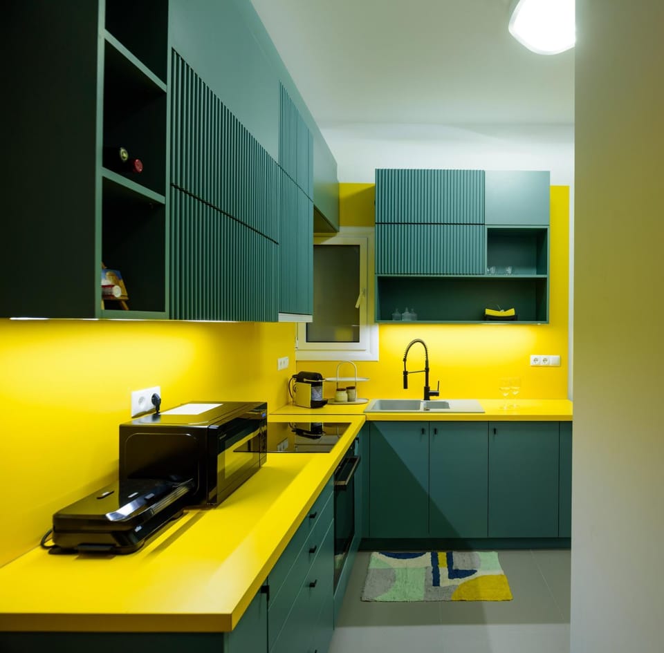 Kitchen or kitchenette, stove