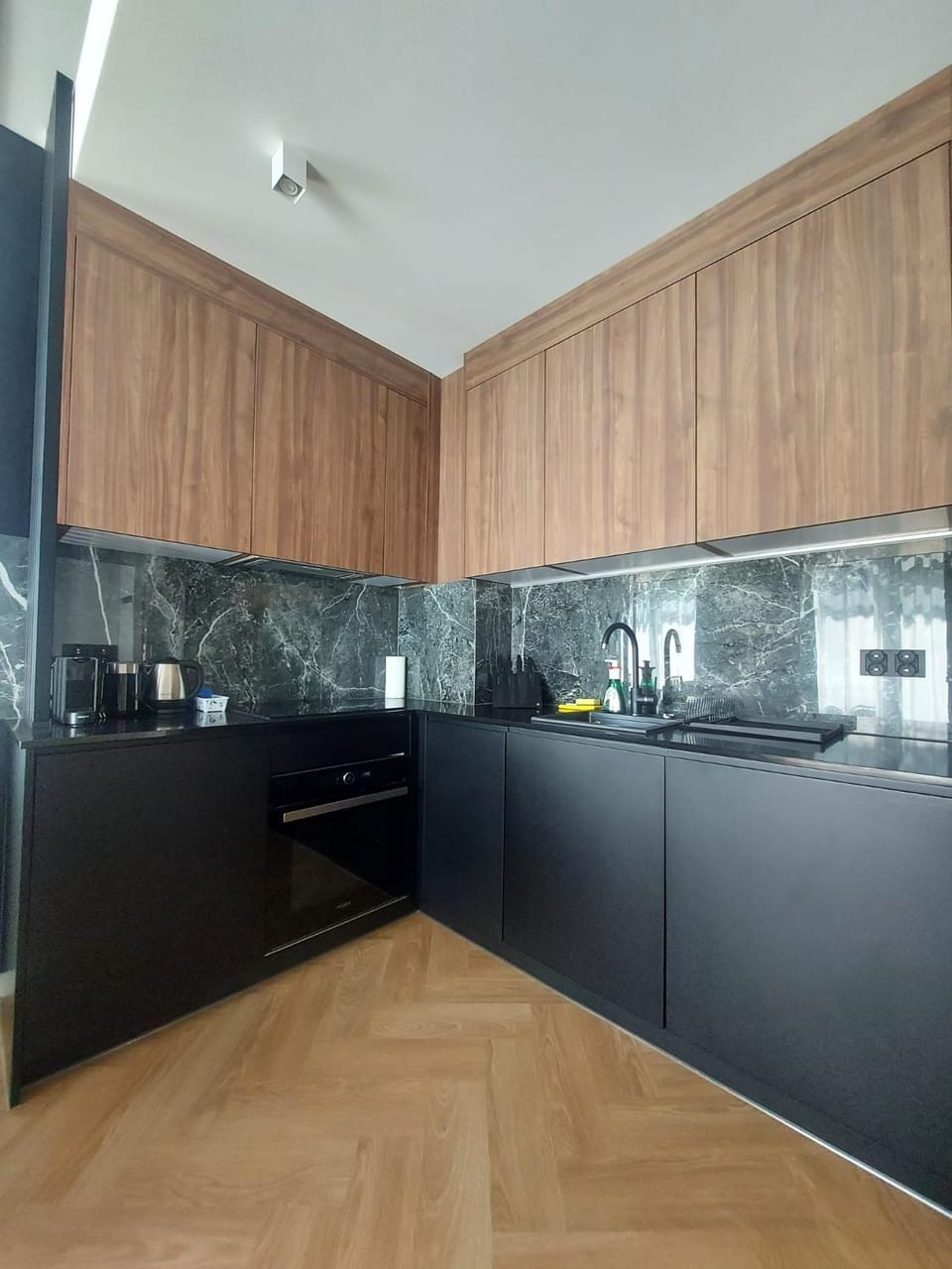 Kitchen or kitchenette, stove