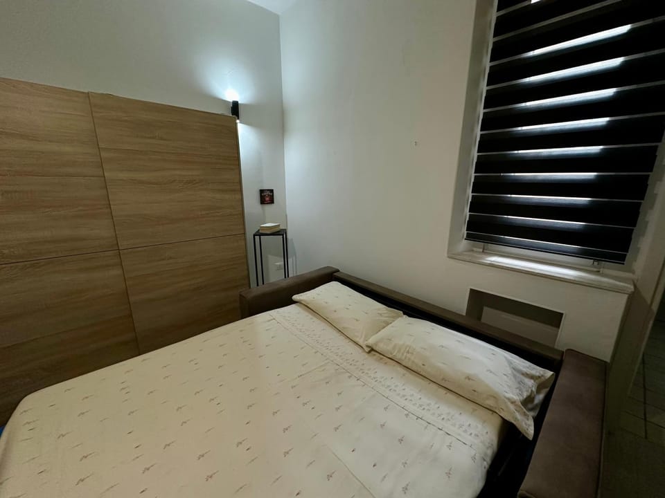 Bed, wardrobe