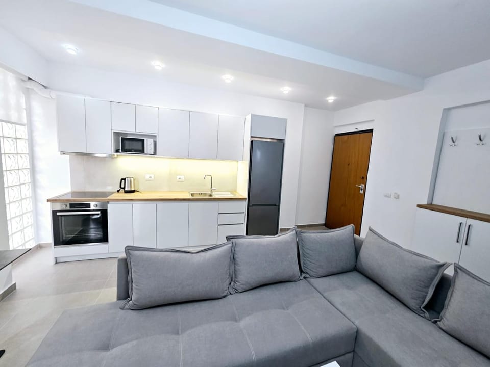 Kitchen or kitchenette, Living room, Seating area, oven, stove