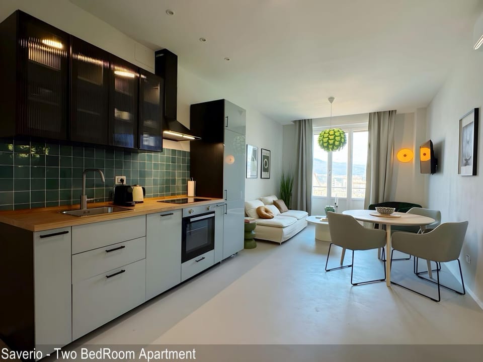 Kitchen or kitchenette, Living room, Seating area, stove