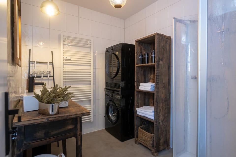 Bathroom, hair dryier, washing machine, dryer