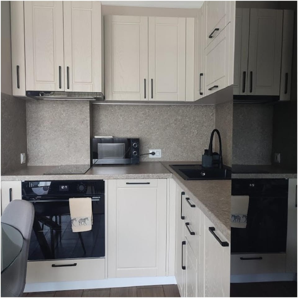Kitchen or kitchenette, dishwasher, stove, toaster