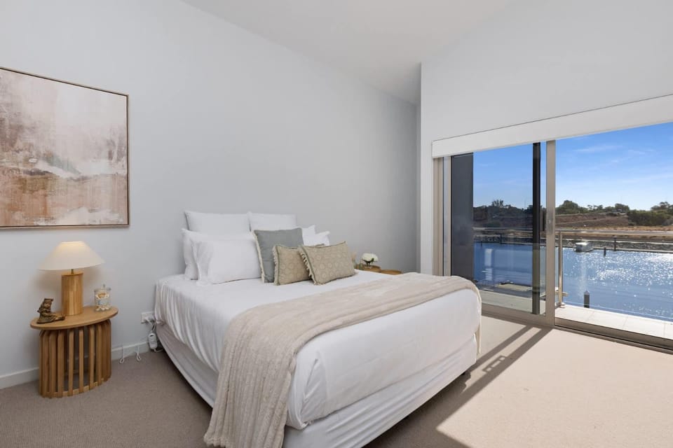 Bed, Natural landscape, Bedroom, River view