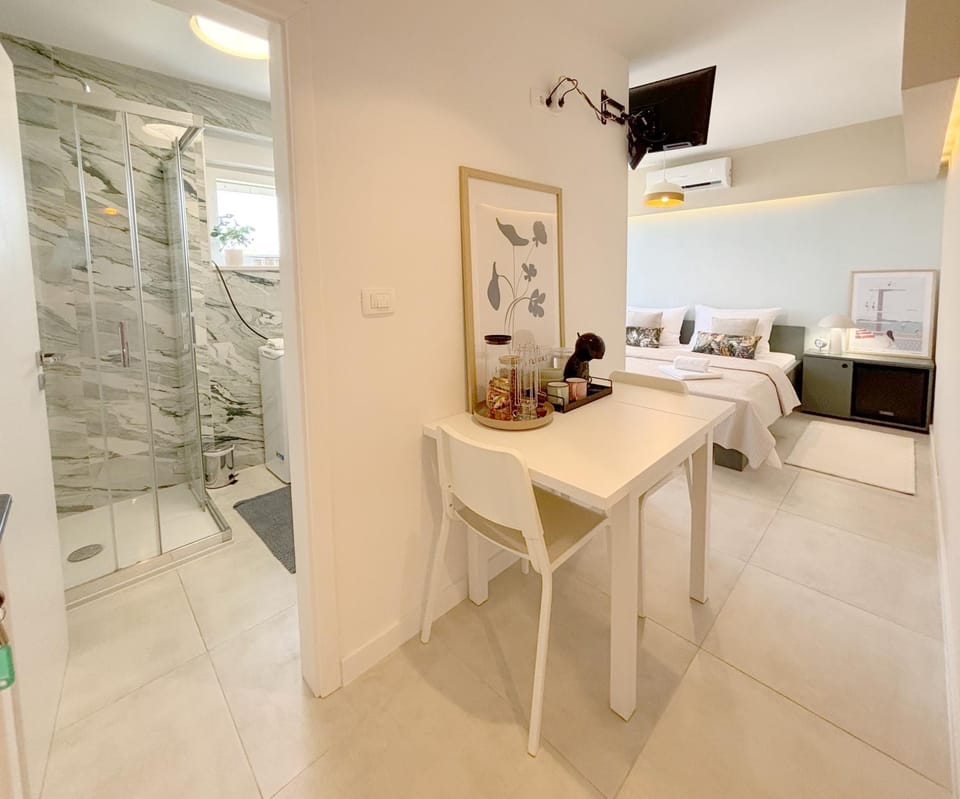 Shower, Bed, Bathroom, TV and multimedia, Photo of the whole room, Bedroom, air conditioner