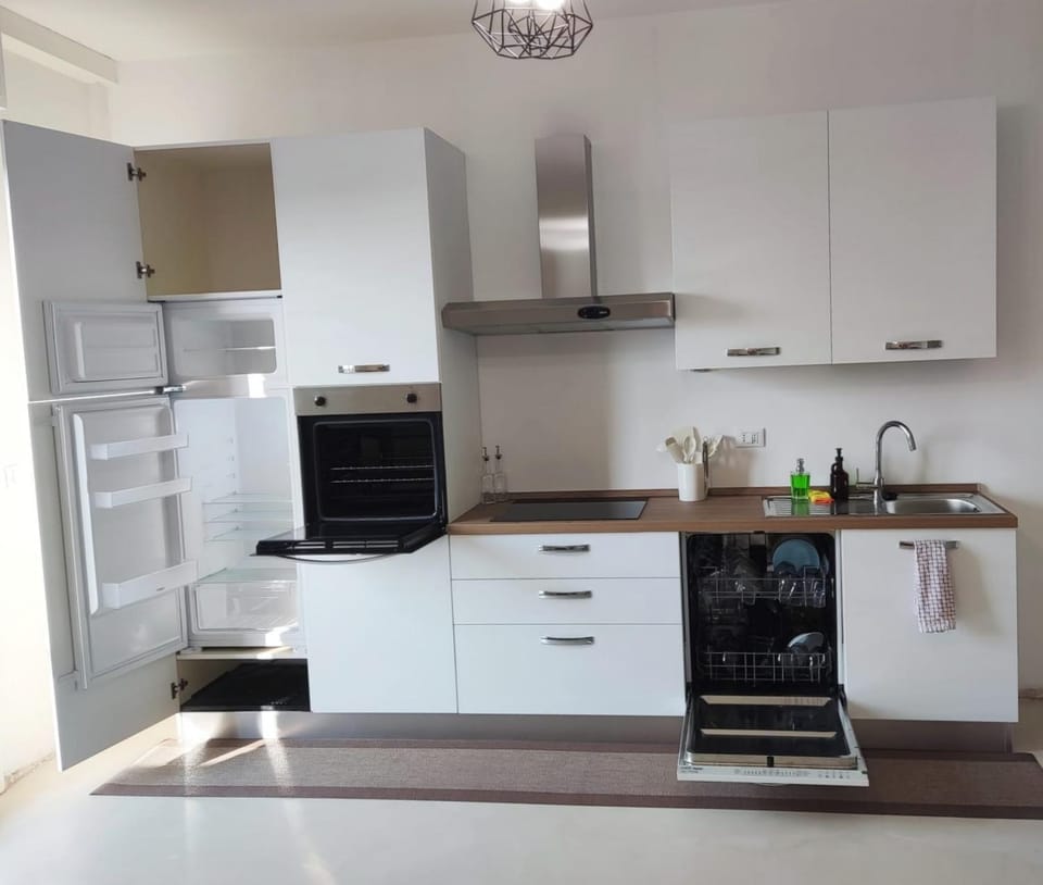 Kitchen or kitchenette, dishwasher, oven, stove