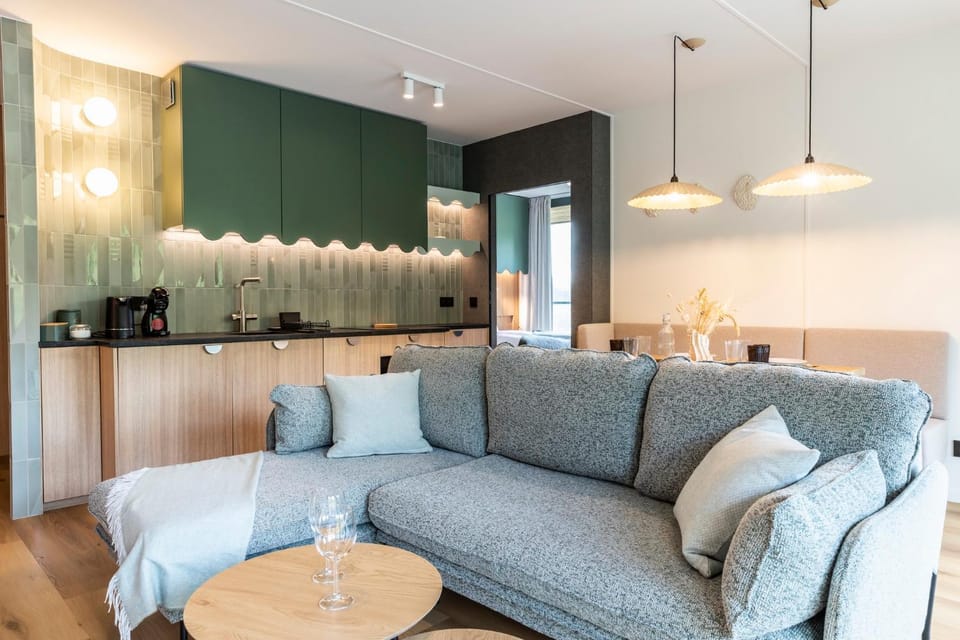 Kitchen or kitchenette, Living room, Seating area